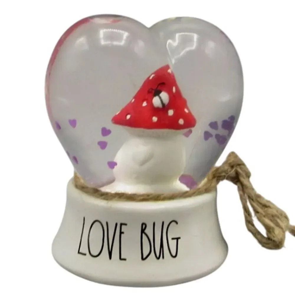 Rae Dunn White Red Love Bug Snow Globe Heart Shaped Valentine's Day NEW IN BOX